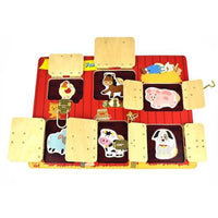Wooden Latch Puzzle Board - Farm